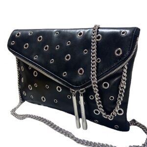 Henri Bendel Black Eyelet Chain Clutch/crossbody removable chain.